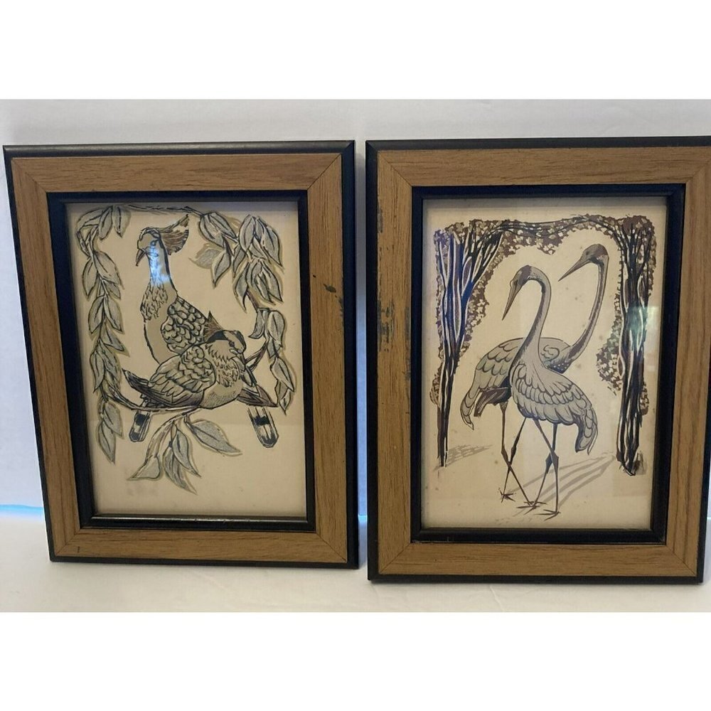 Vtg Julia Mavrogordato Lino Cut Prints Orient Line Top Pigeons Native Companions